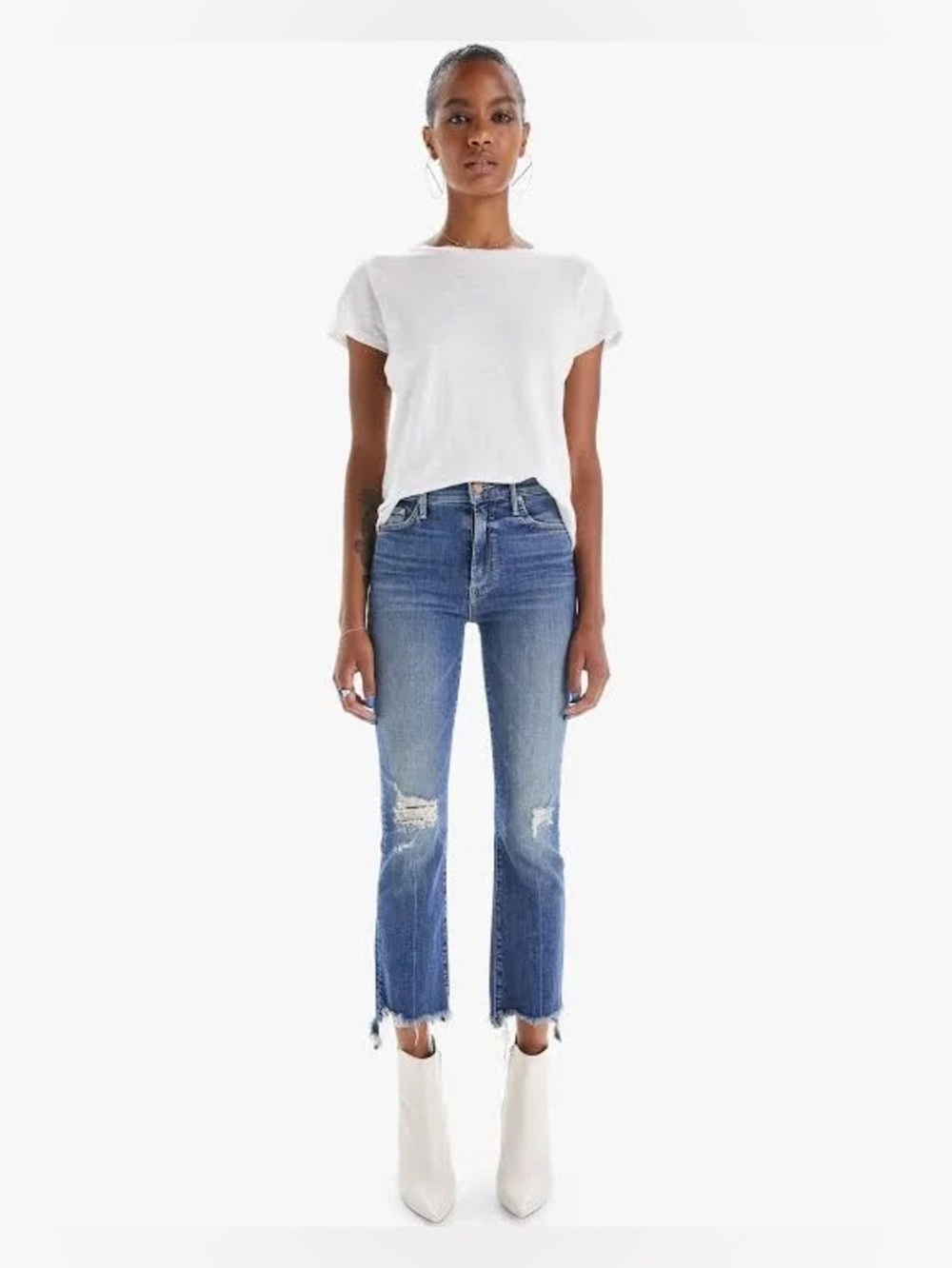 MOTHER Insider Crop Step Chew Distressed Wide Leg Jeans Size 27 - C69-079